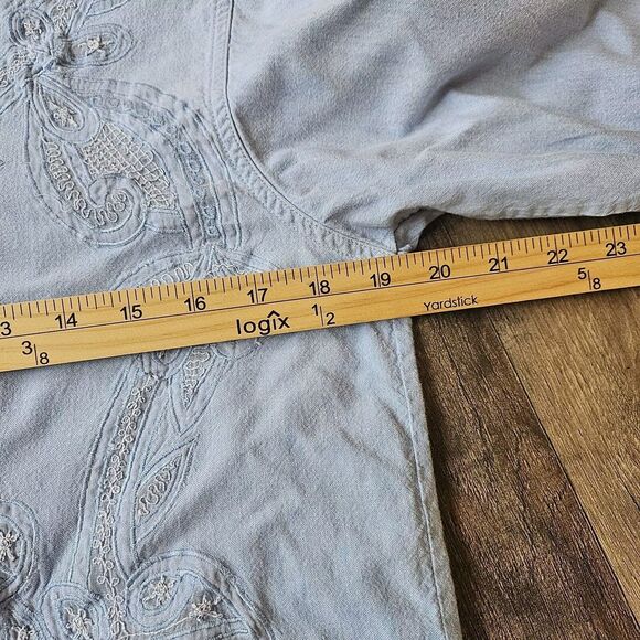 Vtg 90s Silver Threads Shirt Womens Sm Blue Denim Embroidered Western Button Up - Picture 7 of 9